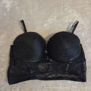 Bebe Womens Black Lace Long Line Padded Bra Corsette Size 38C Sexy Top